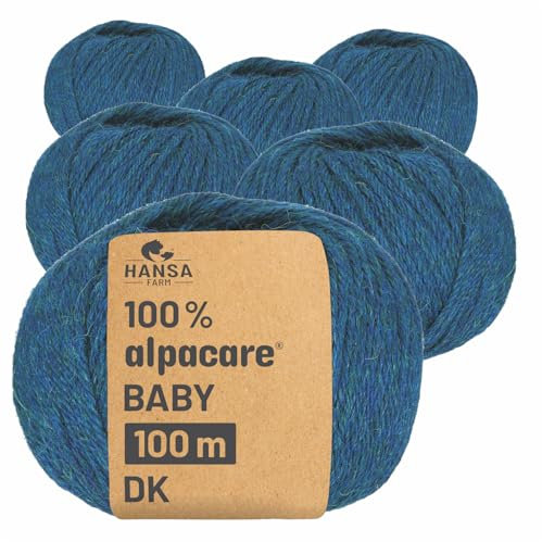 HANSA-FARM | Alpacare 100% die 1. maschinenwaschbare Baby Alpakawolle - 300 Set DK (6 x 50g) - kratzfreie Alpaka Wolle zum Stricken & Häkeln - Deep Ocean