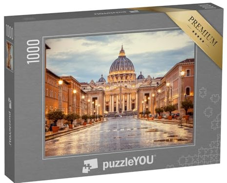 puzzleYOU: Puzzle 1000 Teile „Petersdom am Abend von der Via Della Conciliazione in Rom“ – aus der Puzzle-Kollektion Europa, Kirchen, Petersdom, Christentum