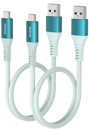 Maxonar USB BC Kabel Kurz 50cm/0.5M [2Stück] 10Gbps USB3.2 Gen2 Datenkabel Typ C Android Auto QC3.0 3.1A USB A auf C für Samsung Note20 Galaxy S23/S22/S21 Galaxy Z Flip 5 Pixel 8 Pro OnePlus 11-Grün