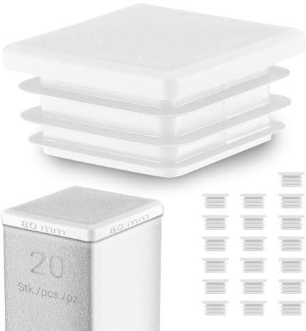 EMFA Lamellenstopfen 80x80 mm Weiß für Vierkantrohre, 20 Stück | Rohrstopfen, Vierkantstopfen, Rohrabdeckung, PE-Kunststoff
