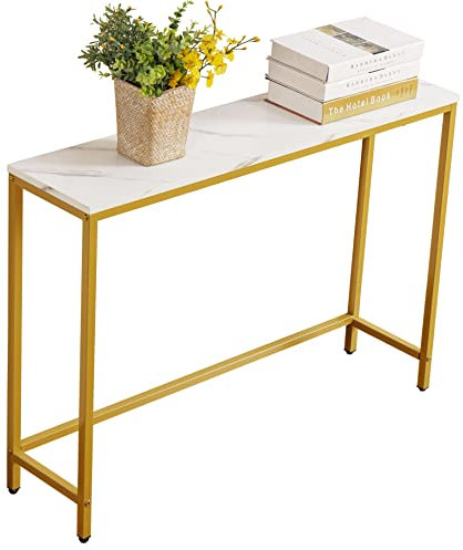 loglus Console pour entrée, table de canapé en MDF imitation marbre avec cadre doré (monocouche, marbre blanc)