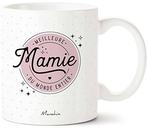 Manahia Mug Cadeau Meilleure Mamie du Monde - Avec Boite Kraft - 330 mL, Céramique - Imprimé en France - Tasse Annonce Grossesse - Noël, Anniversaire, Fête des Grands-Mères