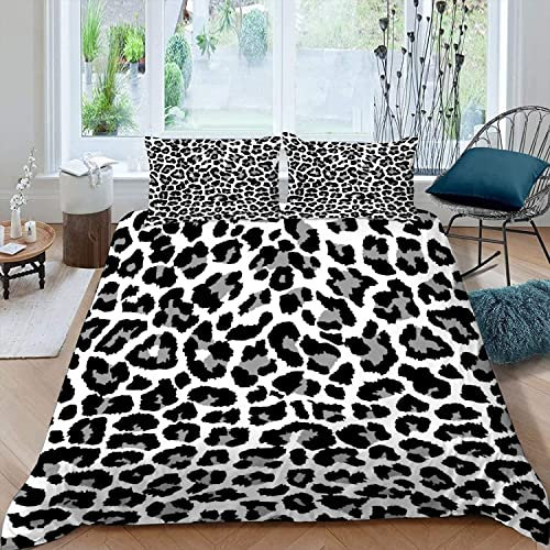 Bettwäsche 135x200 Leopardenmuster Mikrofaser Reißverschluss Bettbezüge 4teilig modernes Tierhautmuster 3D Weiche Betten Set für Erwachsene kinder Jungen Mädchen mit 2 Kissenbezüge 80x80,Sommer