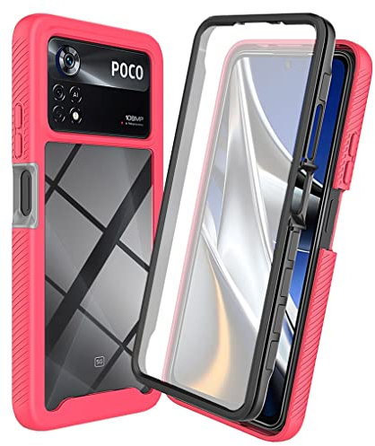 MAOGE Transparente Funda para Xiaomi Poco X4 Pro 5G, [Protector de Pantalla Incorporado] Estuche Antigolpes Militar Caso PC + TPU Bumper Silicona Anti-caída Carcasa - Luz roja