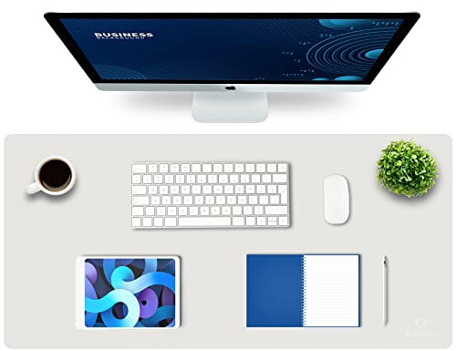 K KNODEL Tischunterlage, Schreibtischunterlage, 90 x 43cm PVC Tischunterlage, Laptop Tischunterlage, wasserdichte Schreibunterlage für Büro- oder Heimbereich, doppelseitig (Weiß/Beige)