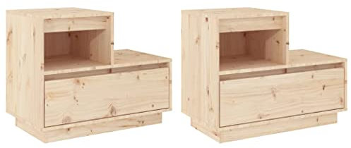 vidaXL 2X Nachttisch 1 Schublade 1 Fach Nachtschrank Nachtkonsole Nachtkommode Schlafzimmer Schrank Kommode 60x34x51cm Massivholz Kiefer