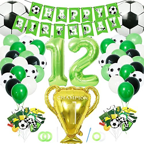 Fußball Geburtstag Deko Junge 12 Jahre, Techextra Luftballon Fussball Thema Party Geburtstag Dekoration für 12. Jungen/Mädchen, Geburtstagsfeier Ballon Deko Zubehör Set mit Happy Birthday Banner
