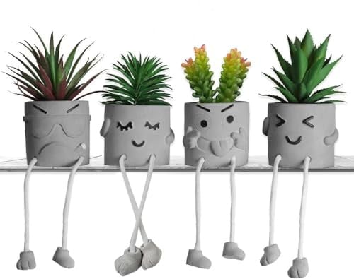 MAKHOT Artificial Succulents Potted Plants Set, Fake Succulents Office Desk Decor, Fake Plants Wall Shelf Decor for Gift, Bathroom Small Plants Decoration, Faux Mini Plants Home Decor (4 Pcs Set/B)