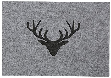 Filz Tischset mit Hirschkopf, grau, 45x35cm - Design Platzset Weihnachten Winter Alpen Deko