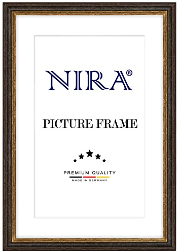 NiRa Cadre photo en bois massif 85 x 120 cm en Vieux-Noir Or | Taille sélectionnable | Cadre pour affiches | Puzzle | collage de photos HD083
