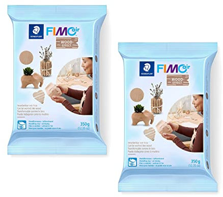 FIMO Air Modelliermasse, 2x 350 g lufttrocknende Knete in Holzfarbe, sofort gebrauchsfähig, angenehme Haptik, kein Brennvorgang notwendig, klebt nicht, mind. 95% natürliche Rohstoffe