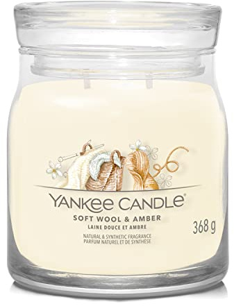 Yankee Candle Signature Scented Candle | Soft Wool & Amber Medium Jar Candle with Double Wicks | Soy Wax Blend Long Burning Candle | Perfect Gifts for Women