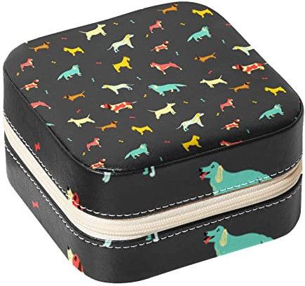 Eslifey Tragbare Mini-Schmuckschatulle für Reisen, verschiedene Hunderassen, Dackel, Bullterrier, kleiner Schmuckkoffer für Damen, Leder-Ring-Organizer, 1 Packung