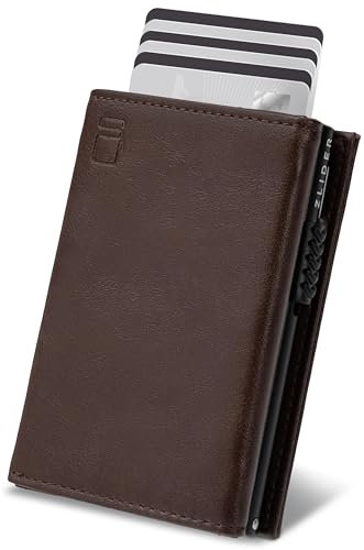 ZLIDER Kartenetui Herren & Damen | Mini Geldbörse Herren Kunstleder | Card Holder Slim Wallet mit Münzfach | RFID Blocker Portmonee Herren | Portemonnaie Geldbeutel Herren (Dunkelbraun)