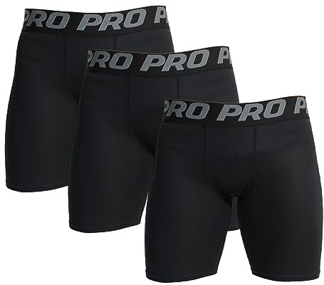 LANBAOSI 3er Herren Kompressionsshorts, Schnelltrocknendes Tights Kurz Laufunterwäsche Baselayer Laufunterwäsche Funktionsunterwäsche Herren Tights Kurz Unterhose Fußball Sport Laufhose schwarz L