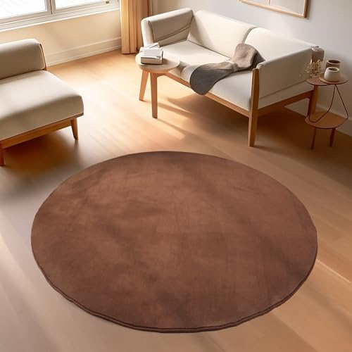 Carpettex Waschbarer Kurzflor Teppich Rund 200 cm Braun Modern