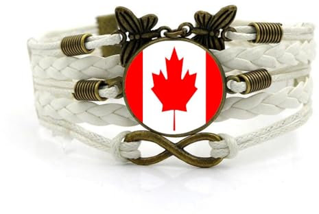 Kanada-Flaggen-Armband – Verstellbares Armband Mit Kanadischer Flagge,Zeit-Edelstein-Armband,Handgefertigter,Mehrschichtiger,Gewebter Länderflaggen-Schmuck Aus Leder Für Männer Und Frauen,Wei
