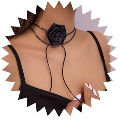 Dervivea Collier Ras Du Cou Vintage En Fleurs Collier De Fleurs En Cuir Noir Collier De Fleurs En Rose Collier Gothique Long Collier De Chaînes En Rose Collier Ras Du Cou Floral Ajustable