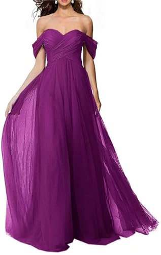 YIAX152 - Vestido largo de dama de honor para mujer, con hombros descubiertos, acampanado, formal, para fiesta de graduación, fucsia, 36