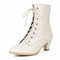 COOLCEPT Donna Vintage Victorian Stivali Stringata Stivali alla Caviglia Almond Toe Tacco Medio Steampunk Stivaletti Zip Beige Taglia 35