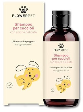 FLOWER PET, Shampoo per Cuccioli, Ideale per Lavaggi Frequenti, Azione Detergente Delicata e Nutriente, per Pelle Sensibile, con Estratti di Canapa, Aloe e Calendula, 250 ml