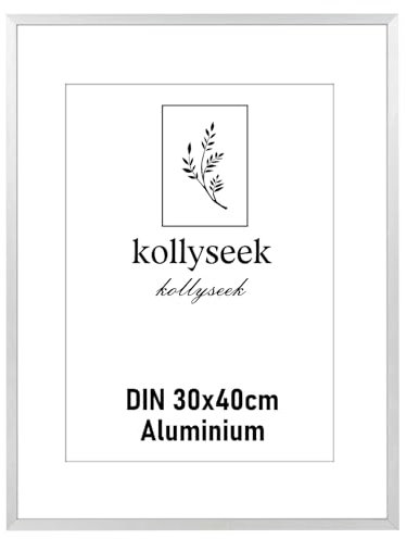 kollyseek Bilderrahmen Aluminium 30 x 40 cm Silber Metall Posterrahmen mit bruchsicherem Acrylglas modern Fotorahmen Picture Frame mit Passepartout für Bilder Poster Fotos silbrig