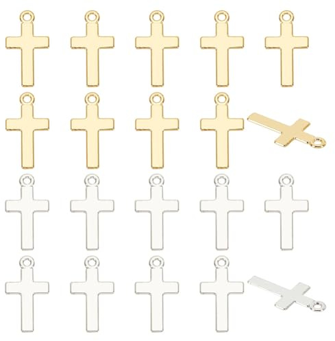 HOBBIESAY 100 Stück 2 Farben Kreuz Anhänger 25mm Bulk Silber und Golden Kruzifix Metall Ohrring Anhänger Für Schmuckherstellung DIY Accessoire