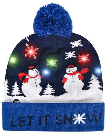 Colexy LED-Weihnachtsmütze LED Leuchten Strickmütze Weihnachten Beanie Mütze Warme Neuheit Weihnachten Hut für Unisex Kinder Erwachsene Weihnachtsfeier Winter Xmas Urlaub Mütze (D)