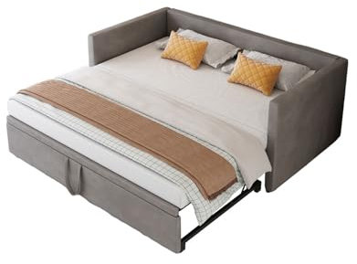 NLDGR Gepolstertes Schlafsofa, 2-in-1-Mehrzweck-Schlafsofa mit Ausziehbett, Verwandelbares Samt-Schlafsofa 90/180 x 200 cm, moderner Zweisitzer für Wohnzimmer, Schlafzimmer, Ohne Matratze (Grau)