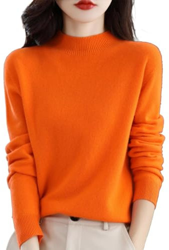 Cashmere Jumpers Ladies Cable Knit Lightweight Jumpers Cardigans for Women UK Plus Size Ladies Crew Neck Sweaters Casual Loose Fit Pullover Lightweight Sweater Sales Orange