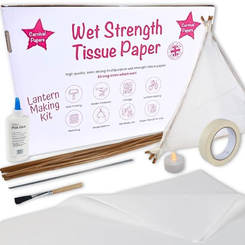 BCreativetolearn Make Your Own Glow Lantern Craft Kit - Wet Strength Tissue Paper Lantern Kit Includes Willow Sticks, Masking Tape, PVA Glue, Tealight, Video Instructions - Makes 1 Large Lantern