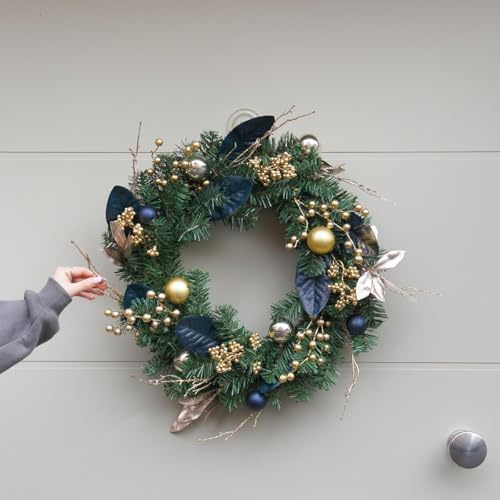 Festive Lights - 60cm Royal Blue and Gold Berry Artificial Christmas Wreath - Pre-Decorated Indoor Door Decoration, Festive Centrepiece, and Elegant Holiday Décor
