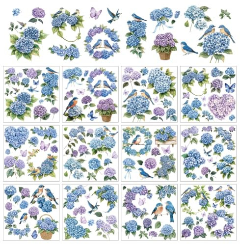 arricraft 12 fogli Blu Viola Ortensia Trasferimenti Strofinare per Artigianato, Adesivi Trasferibili A Strofinare con Ghirlande di Bouquet di Ortensie, In PVC, per Fai Da Te, adesivi per mobili