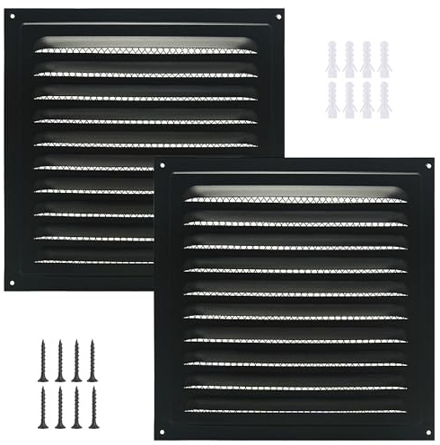 2pcs Attic Vent Soffit Vent Aluminum Wall Vent Metal Shed Vent Square Vent Louver Vent Grille with Built-in Insect Screen for Exterior Door House Attic Garage Ceiling (Black 6 x 6-2 Pack)