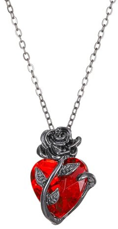 Collier avec Pendentif en Forme de cœur en Cristal Rouge et Rose Gothique pour Femme (Black)