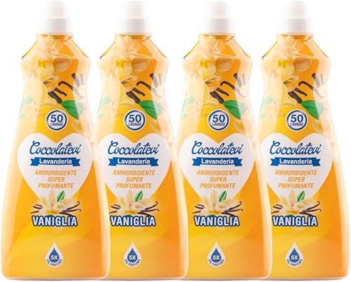 Ammorbidente Super Profumante, Set da 4 o 8 Bottiglie, 1250ml, Vaniglia, L'Originale, Muschio Bianco, Glicine, Rosa Ametista, Aroma Sensual (4 Flaconi, Vaniglia)