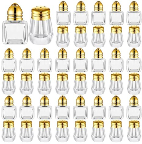 Plmvhpb Mini-Salz- und Pfefferstreuer, Klare Gewürzstreuer, Winzige Gewürzstreuer, Transparente Gewürzstreuer, Gold