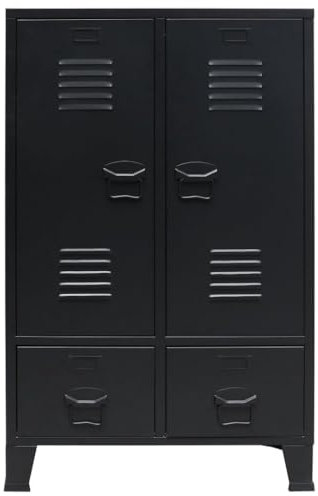Refined Metall Industrie-Stil Garderobenschrank Kleiderschrank Metall Industrie-Stil 67 x 35 x 107 cm Schwarz