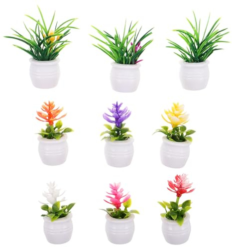 Yardwe Lot de 9 Mini-Plantes artificielles en Pot – Figurines Miniatures de bonsaï Vert – Décorations de Petits Pots de Fleurs artificiels pour Maison de poupée