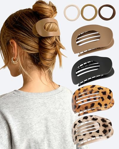 lulir Flach Haarklammern 4×,Haarspangen Damen,Haarspangen Damen Dünnes Haar | Entenschnabel Haarspange,Haarklammern mit 3 Haargummis,Flat Hair Clips, Haarklammer, Französisches Haarspangen Damen
