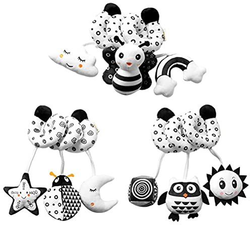 YUEHISY Babybett-Hängespielzeug, Schwarz-weiße Tierrasseln, Plüschspielzeug-Kinderwagen, Geeignet für Kinderwagen, Visuelle Stimulation (Eule)