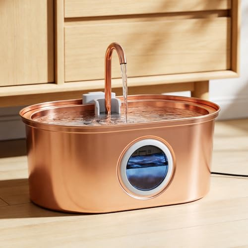 PLOOHT Katzenbrunnen 3,2L aus Edelstahl für Katzen und kleine Hunde, Filter | Leise 25-dB-Pumpe, Wasserhahn-Design, Aktivkohlefilter + Schwamm, ideal für mehrere Haustiere