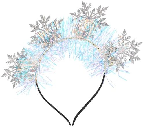 LOLIPPYY Bandeau Flocons de Neige à Paillettes pour Femmes et Filles Serrage-Tête de Noël 4 Flocons Rose Argenté Accessoires pour Cheveux Festifs Léger et Décoratif