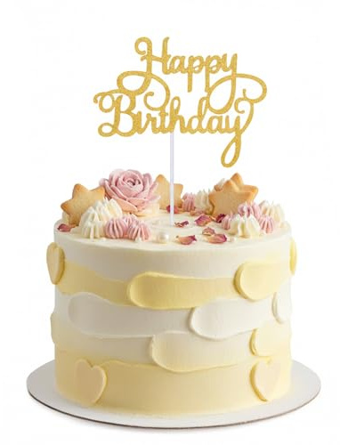 Happy Birthday Cake Toppers Glitter Happy Birthday Cake Decorations, Cute Birthdays Cakes Topper for Party Photo Props for Celebrations Anniversary (Gold)