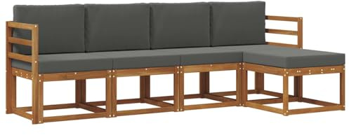 vidaXL Outdoor-Sofagarnitur mit Kissen 5 pcs Natur und Anthrazit, Moderner Garten-Sofa-Set, Robustes Lounge-Möbel für Terrasse und Patio, Akazie für den Garten