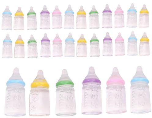 Bonalake 30Pcs Baby Doll Bottles Colorful Plastic Mini Baby Bottles, Lightweight Compact Toy Bottle Novelty Multi-Use Tiny Candy Jar for Baptism DIY Craft Doll Milk Bottle Toy