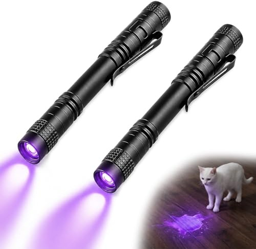 2Pcs 395nm UV Torch, Small LED Black Light Detector with Clip, Portable Ultra Violet Flashlight for Money Checker, Resin Curing, Pet Urine Detection, Bed Bug, Powered by 2 AAA Batteries(Not Included)