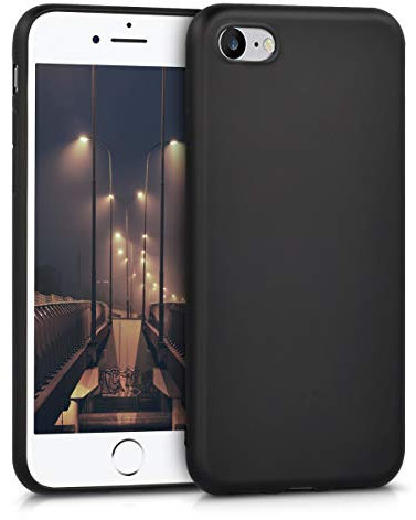 kwmobile Case kompatibel mit Apple iPhone SE (2022) / iPhone SE (2020) / iPhone 8 / iPhone 7 Hülle - Schutzhülle aus Silikon metallisch schimmernd - Handyhülle Metallic Schwarz