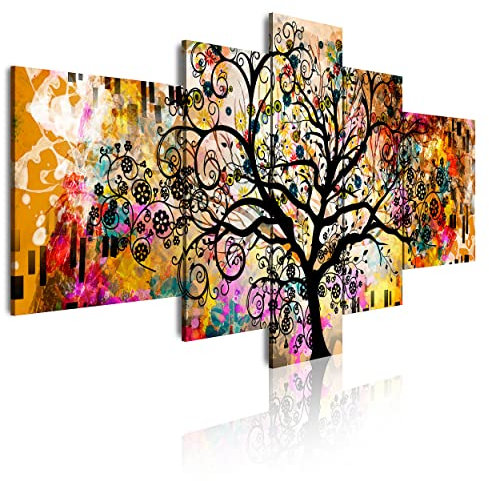 DekoArte 429 - Modernes Bild, digitalisierter Kunstdruck | Dekoratives Bild für den Salon oder das Schlafzimer | Abstrakter Stil Lebensbaum von Gustav Klimt | 5 Teile 180 x 85 cm XXL