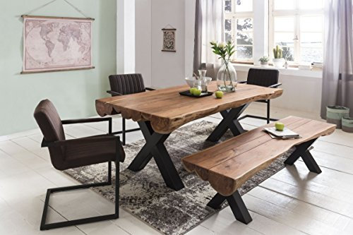 KADIMA Design Esszimmertisch aus Vollholz, Gefertigt in Handarbeit Akazie Esstisch